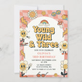 ヤングワイルド3レトロヴァンピンク3歳の誕生日 招待状 (正面)