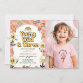ヤングワイルド3レトロヴァンピンク3歳の誕生日 招待状 (正面)