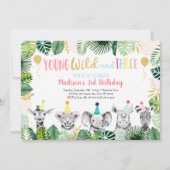 ヤングワイルド&スリーガールサファリ誕生日招待状 招待状 (正面)