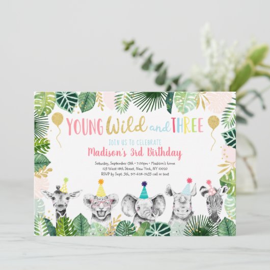 ヤングワイルド&スリーガールサファリ誕生日招待状 招待状 (スタンド正面)