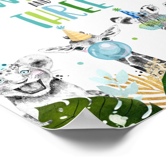 ヤングワイルド&スリーサファリパーティー動物誕生日 ポスター (角)