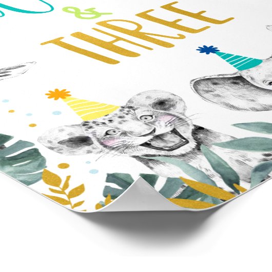 ヤングワイルド&スリーブルーパーティー動物誕生日標識 ポスター (角)