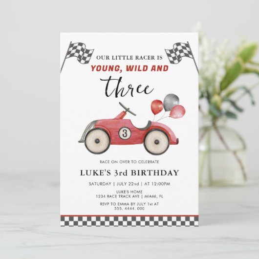 ヤングワイルド&スリーボーイズレースカー誕生日 招待状 (スタンド正面)