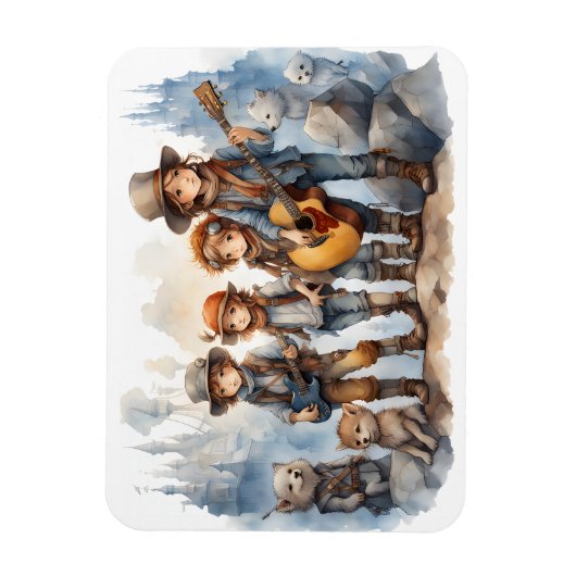 ヤング遊バンドの水彩画絵を描冷蔵庫 マグネット (縦)