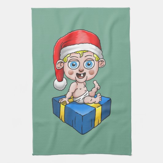 ヤング・サンタのメリークリスマス キッチンタオル (縦)