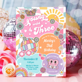 ヤング&スリーガールレトロバ名門私立校風のルシティ誕生日 招待状