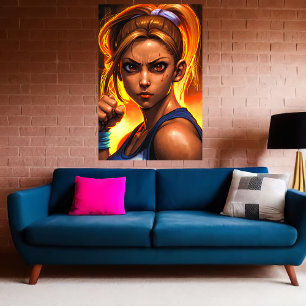 ヤング・レディ・ファイターポートレート   AI Art ポスター