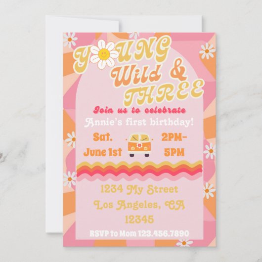 ヤング、ワイルド、および3つの誕生日招待状 招待状 (正面)