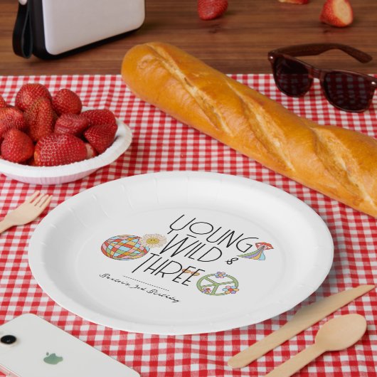 ヤング、ワイルド、および3 |キッド誕生日プレート | Boho ペーパープレート (ピクニック)