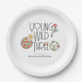 ヤング、ワイルド、および3 |キッド誕生日プレート | Boho ペーパープレート (正面)