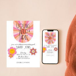 ヤング、ワイルド、および3 |誕生日招待状 |ピンク 招待状