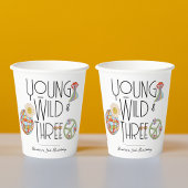 ヤング、ワイルド、および3 | Kid誕生日カップ | Boho 紙コップ
