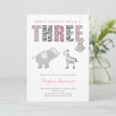 ヤング ワイルド アンド サード ガールズ ズー 3歳の誕生日パーティー 招待状 (スタンド正面)