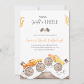 ヤング ワイルド アンド スリー オレンジ モンスター トラック 3歳の誕生日 招待状 (正面)