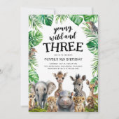 ヤング・ワイルド・アンド・スリー サファリ 3歳の誕生日パーティー 招待状 (正面)