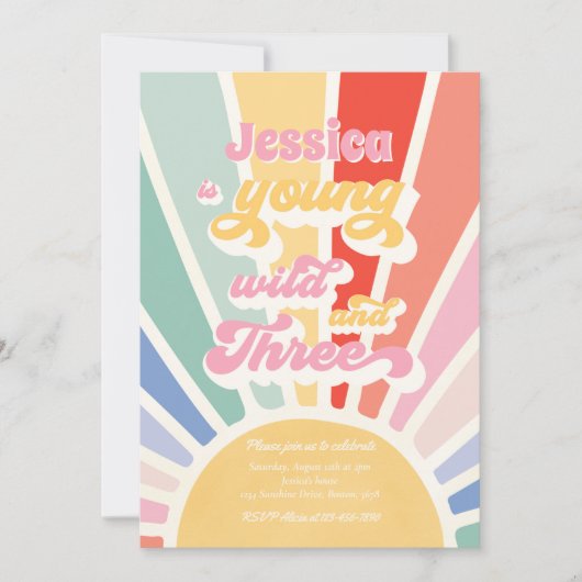 ヤング ワイルド アンド スリー サンシャイン 3rd レインボー バースデー 招待状 (正面)
