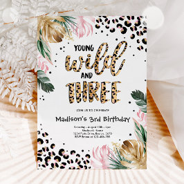 ヤング ワイルド アンド スリー ジャングル レオパード プリント 誕生日 招待状