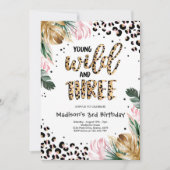 ヤング ワイルド アンド スリー ジャングル レオパード プリント 誕生日 招待状 (正面)