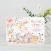 ヤング・ワイルド・アンド・スリー トライバル ジャングル ガール 3歳の誕生日 招待状 (スタンド正面)