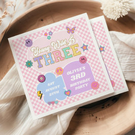 ヤング ワイルド アンド スリー プレッピー パッチ 3歳の誕生日パーティー スタンダードカクテルナプキン