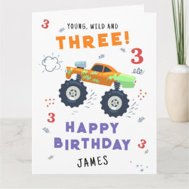 ヤング ワイルド アンド スリー 3歳の誕生日の子供のモンスタートラック カード