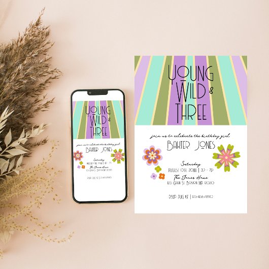 ヤング・ワイルド・アンド・スリー | 3歳の誕生日招待状 | クール 招待状
