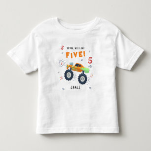 ヤング ワイルド アンド ファイブ 5歳の誕生日 子ども モンスターカー トドラーTシャツ