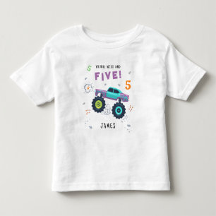ヤング ワイルド アンド ファイブ 5歳の誕生日 子ども モンスターカー トドラーTシャツ