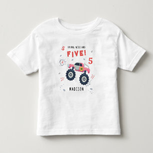 ヤング ワイルド アンド ファイブ 5歳の誕生日 子ども モンスターカー トドラーTシャツ