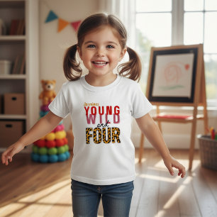 ヤング ワイルド アンド フォー レパード プリント バースデー トドラーTシャツ