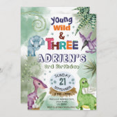 ヤング・ワイルド&スリー恐竜誕生日 招待状 (正面/裏面)