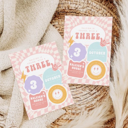 ヤング・ワイルド&スリー | ガールズ3rdレトロ誕生日 招待状