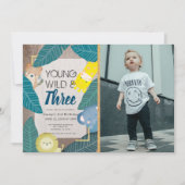 ヤング ワイルド & スリー サファリ 動物の写真 誕生日 招待状 (正面)