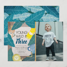 ヤング ワイルド & スリー サファリ 動物の写真 誕生日 招待状