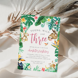 ヤング・ワイルド＆３つのトロピカルジャングルアニマルの誕生日 招待状