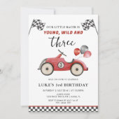 ヤング ワイルド & 3人の少年 レースカー誕生日 招待状 (正面)
