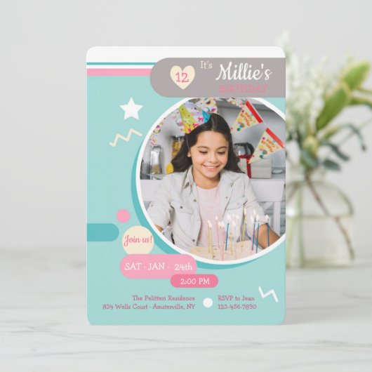 ヤングatハート1フォト誕生日招待状 招待状 (スタンド正面)