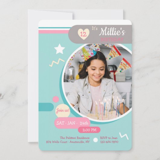 ヤングatハート1フォト誕生日招待状 招待状 (正面)