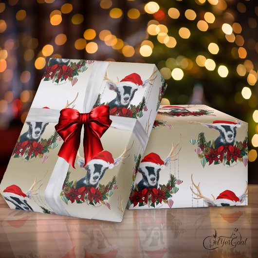 ヤートクリスマスキュートアルパインベビーヤギ〔雄ジカの〕枝角 ラッピングペーパー