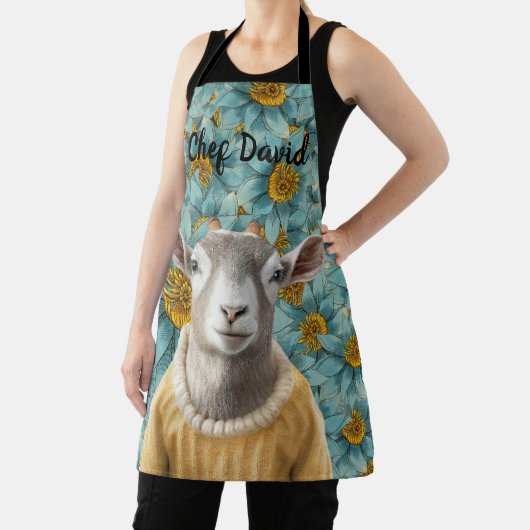 ヤートファームハウススタイルティール(緑がかった色)アンドイエローエプロン エプロン (インサイチュ)