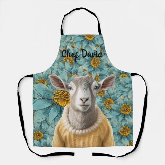 ヤートファームハウススタイルティール(緑がかった色)アンドイエローエプロン エプロン (正面)