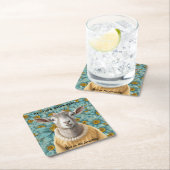 ヤートファームハウススタイルティール（緑がかった色）アンドイエローコースター スクエアペーパーコースター (インサイチュ)