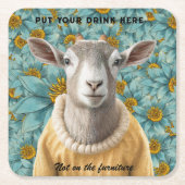 ヤートファームハウススタイルティール（緑がかった色）アンドイエローコースター スクエアペーパーコースター (正面)