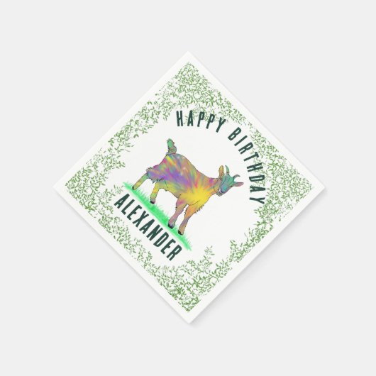 ヤートファーム動物ハッピーバースデーの追加の名前 スタンダードカクテルナプキン (角)