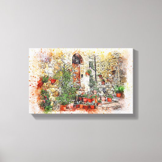 ヤードガーデンフラワードア窓ポット石 キャンバスプリント (正面)