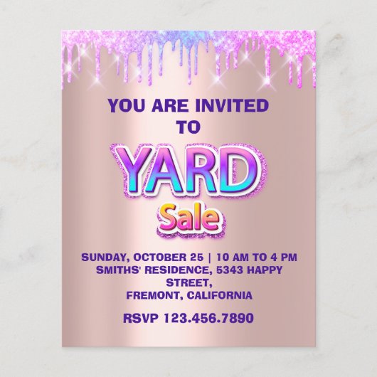 ヤードセール車庫セール用ホログラフィックバラドリップ チラシ (正面)
