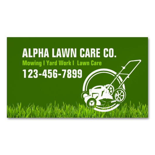 ヤード気に芝地景造園芝刈り マグネット名刺 (正面)