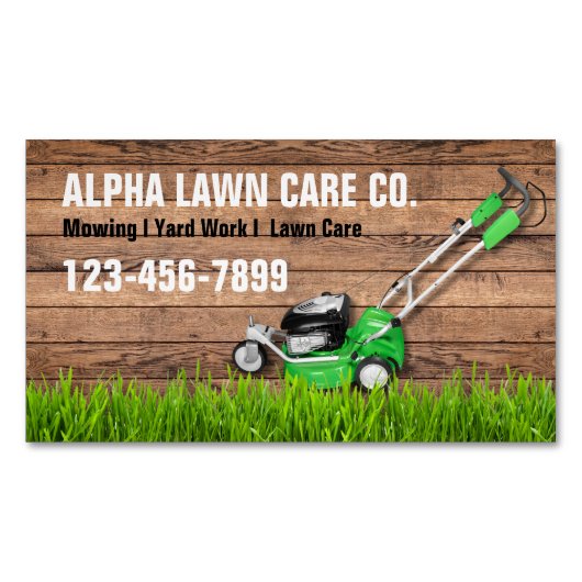 ヤード気に芝地景造園芝刈り マグネット名刺 (正面)