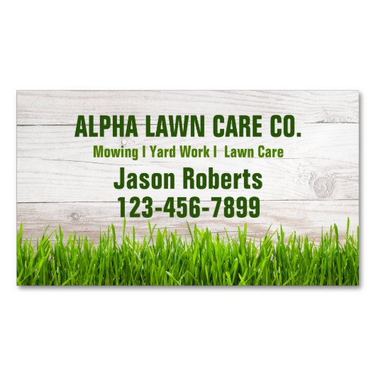 ヤード気に芝地景造園芝刈り マグネット名刺 (正面)