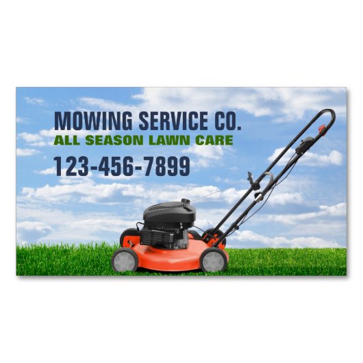 ヤード気に芝地景造園芝刈り マグネット名刺 (正面)